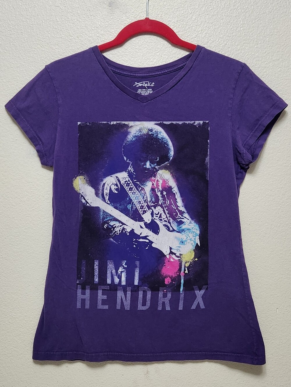 Authentic Jimi Hendrix T-Shirt Women’s L Purple Stephen Fishwick Art 100% Cotton
